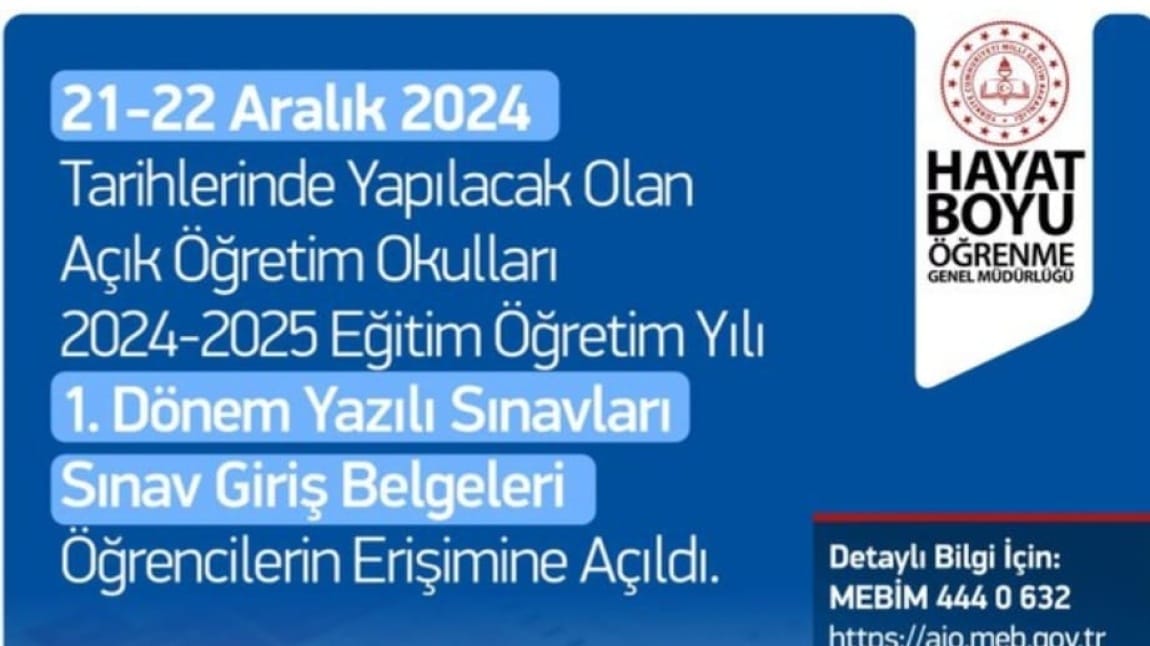 Açık Öğretim Okulları Sınav Giriş Belgeleri Öğrencilerin Erişimine Açıldı.